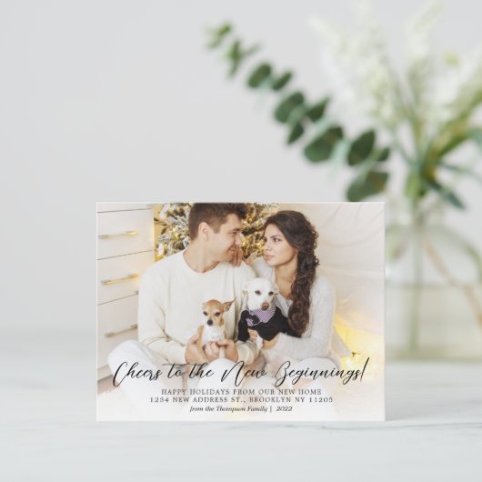 Minimalistische Elegant Script Photo Holiday Movem Aankondigingskaart (Staand voorkant)