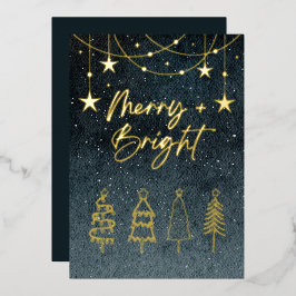 Minimalistische Elegant Script Pine Trees Kerstmis Folie Feestdagenkaart
