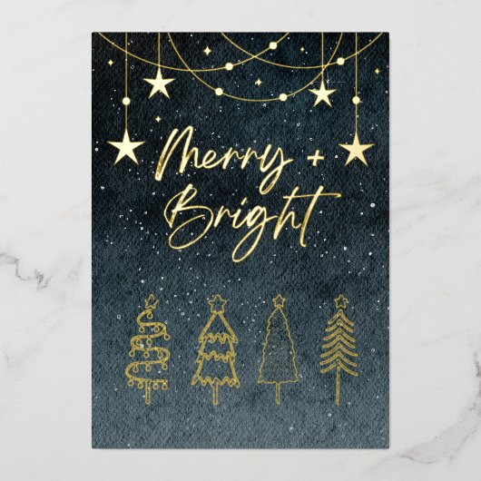Minimalistische Elegant Script Pine Trees Kerstmis Folie Feestdagenkaart (Voorkant)