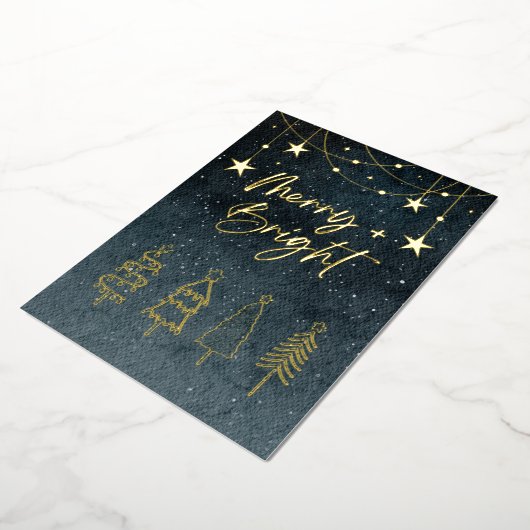 Minimalistische Elegant Script Pine Trees Kerstmis Folie Feestdagenkaart (Gedraaid)