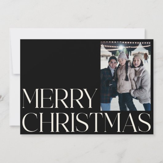 Minimalistische  Elegant Zwart 2 foto Kerstmis Feestdagenkaart (Voorkant)