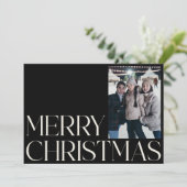 Minimalistische  Elegant Zwart 2 foto Kerstmis Feestdagenkaart (Staand voorkant)