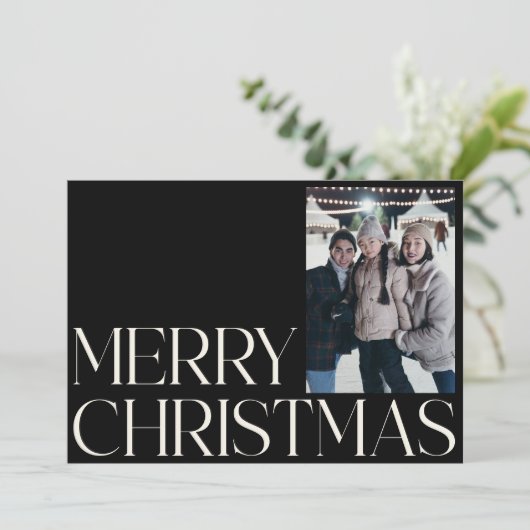 Minimalistische  Elegant Zwart 2 foto Kerstmis Feestdagenkaart (Staand voorkant)