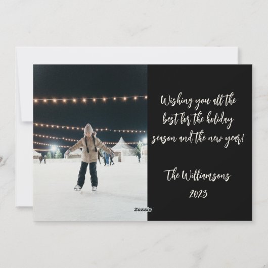 Minimalistische  Elegant Zwart 2 foto Kerstmis Feestdagenkaart (Achterkant)