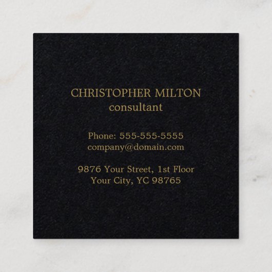 Minimalistische Elegant Zwart Faux Gold Consultant Vierkante Visitekaartje (Achterkant)
