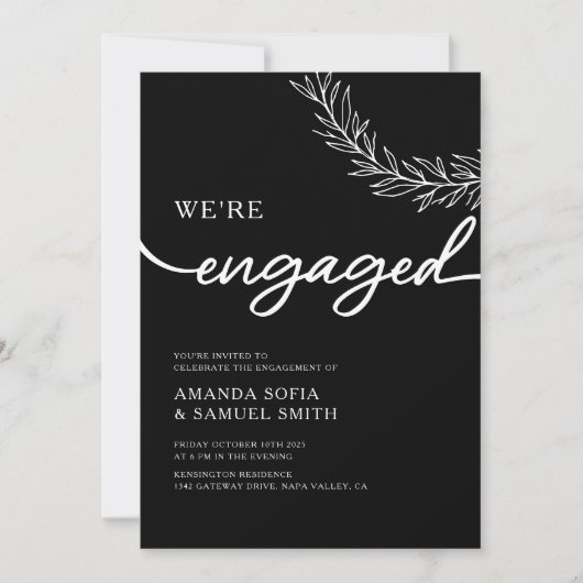 Minimalistische Elegant Zwart Wit Foto Verloving Kaart (Voorkant)