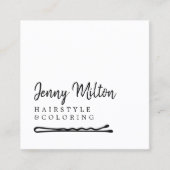 Minimalistische Elegant Zwart Wit Haar Bobby Pin Vierkante Visitekaartje (Voorkant)