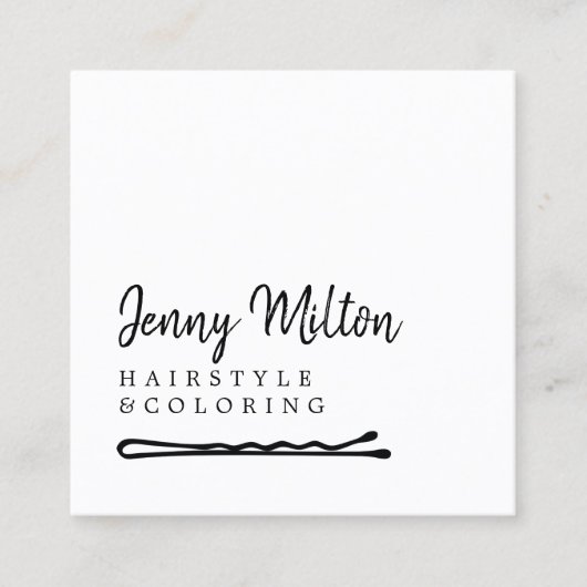 Minimalistische Elegant Zwart Wit Haar Bobby Pin Vierkante Visitekaartje (Voorkant)