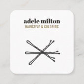 Minimalistische Elegant Zwart Wit Haar Pins Salon Vierkante Visitekaartje (Voorkant)