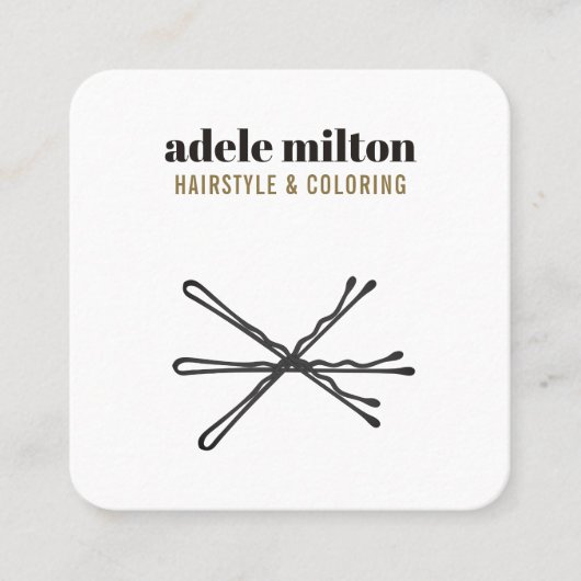 Minimalistische Elegant Zwart Wit Haar Pins Salon Vierkante Visitekaartje (Voorkant)