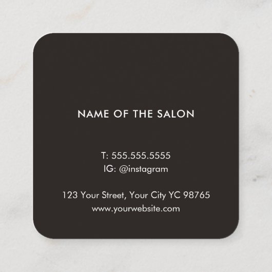 Minimalistische Elegant Zwart Wit Haar Pins Salon Vierkante Visitekaartje (Achterkant)