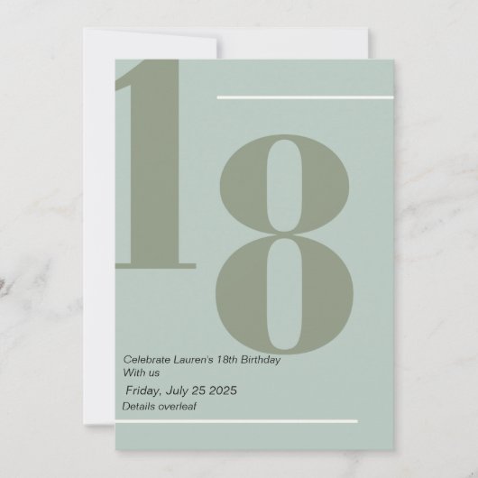 Minimalistische, Elegante 18e Uitnodiging (Voorkant)