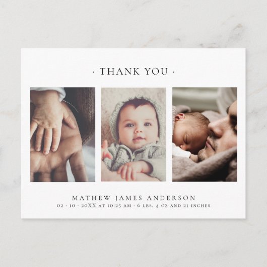 Minimalistische Elegante 3 Foto's Dank Je Baby Briefkaart (Voorkant)