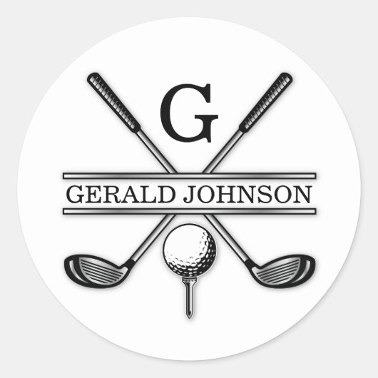 Minimalistische Elegante Aangepaste Golf Monogram Ronde Sticker (Voorkant)