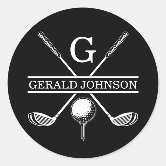 Minimalistische Elegante Aangepaste Golf Monogram Ronde Sticker (Voorkant)