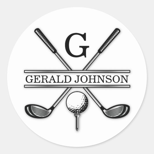 Minimalistische Elegante Aangepaste Golf Monogram  Ronde Sticker (Voorkant)
