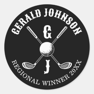 Minimalistische Elegante Aangepaste Golf Monogram Ronde Sticker