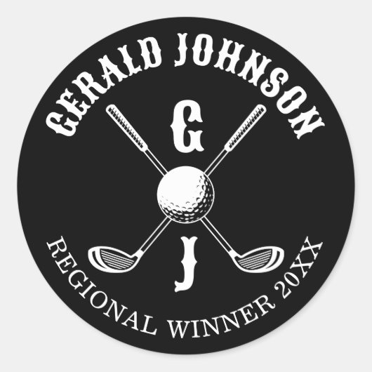 Minimalistische Elegante Aangepaste Golf Monogram Ronde Sticker (Voorkant)