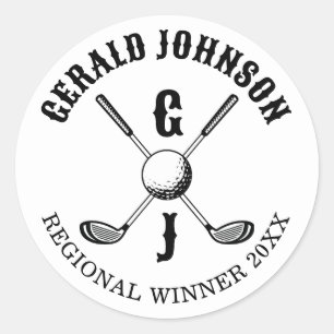 Minimalistische Elegante Aangepaste Golf Monogram Ronde Sticker