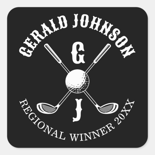 Minimalistische Elegante Aangepaste Golf Monogram Vierkante Sticker (Voorkant)