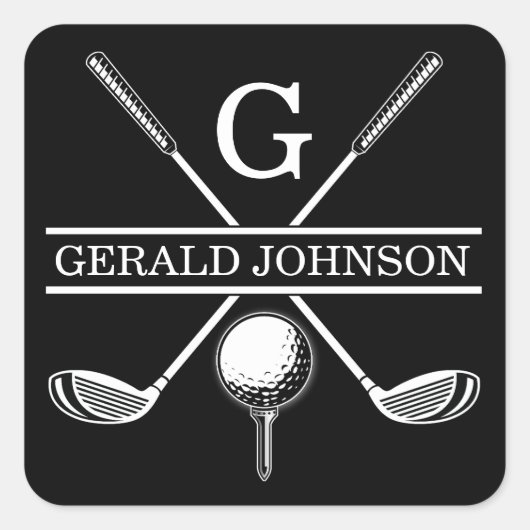Minimalistische Elegante Aangepaste Golf Monogram Vierkante Sticker (Voorkant)