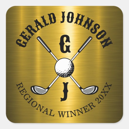 Minimalistische Elegante Aangepaste Golf Monogram Vierkante Sticker (Voorkant)