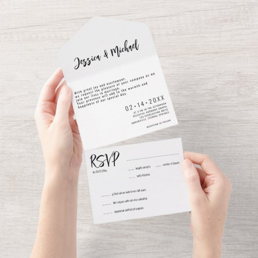 💍 minimalistische elegante all in one uitnodiging (Afscheurbaar)