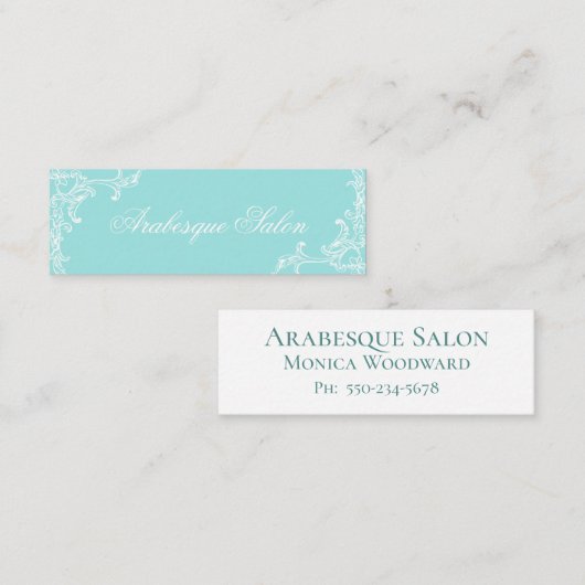 Minimalistische elegante Aqua Blue-oproepkaart Contactkaartje (Voorkant / Achterkant)