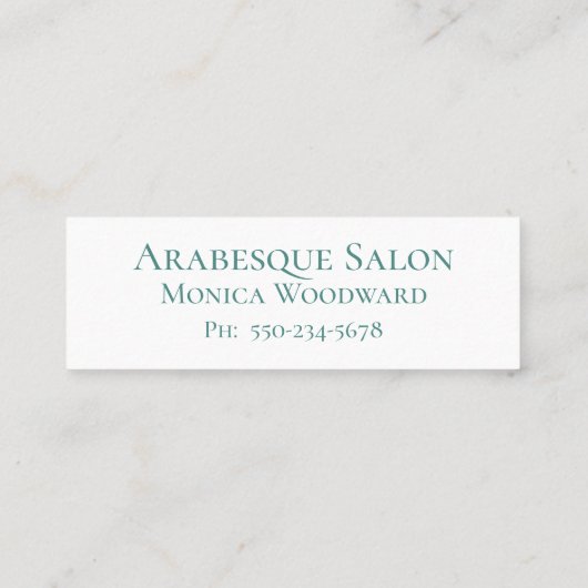 Minimalistische elegante Aqua Blue-oproepkaart Contactkaartje (Achterkant)