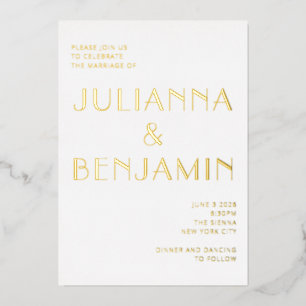 Minimalistische Elegante Art Deco Chic Trouw Goud Folie Uitnodiging