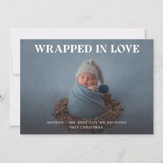 Minimalistische elegante baby's eerste kerstfoto feestdagenkaart (Voorkant)