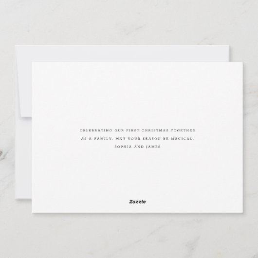 Minimalistische elegante baby's eerste kerstfoto feestdagenkaart (Achterkant)