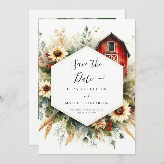 Minimalistische elegante Barnyard bruiloft Save The Date (Voorkant / Achterkant)