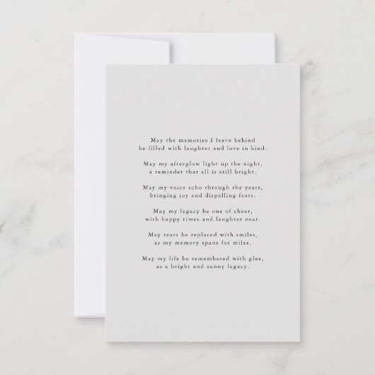 Minimalistische Elegante Begrafenissympathie Memor Bedankkaart (Achterkant)