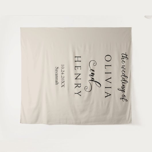 Minimalistische Elegante Beige Bruiloft Banner Wandkleed (Voorkant (horizontaal))