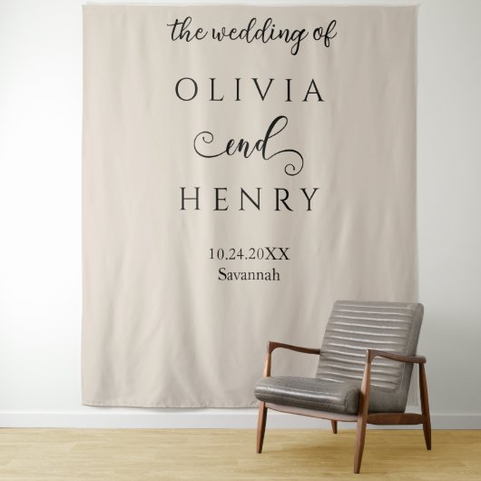 Minimalistische Elegante Beige Bruiloft Banner Wandkleed (In situ)