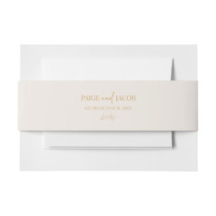 Minimalistische Elegante Beige Gouden Douanenamen  Uitnodigingen Wikkel