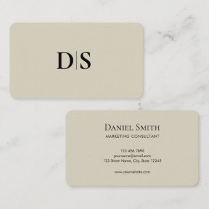 Minimalistische Elegante Beige Monogram Initiaal Visitekaartje