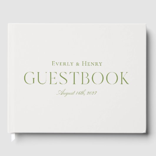Minimalistische elegante Beige & Sage Green bruilo Gastenboek (Voorkant)