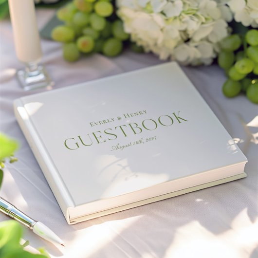 Minimalistische elegante Beige & Sage Green bruilo Gastenboek