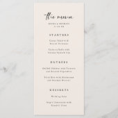 Minimalistische Elegante Beige Scriptie Bruiloft Menu (Voorkant)