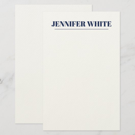 Minimalistische Elegante Blauw & Wit Vlakte Retro Briefpapier (Voorkant / Achterkant)