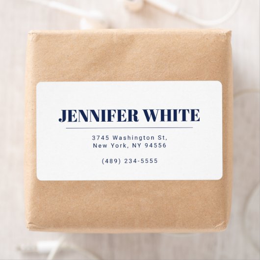 Minimalistische Elegante Blauw & Wit Vlakte Retro Etiket (Insitu)