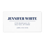 Minimalistische Elegante Blauw & Wit Vlakte Retro Etiket (Voorkant)