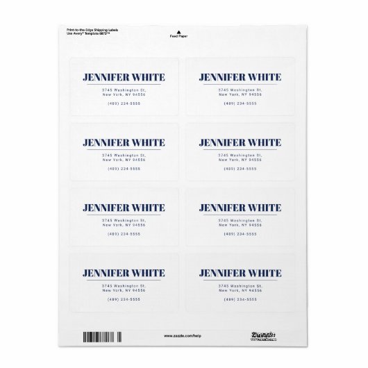 Minimalistische Elegante Blauw & Wit Vlakte Retro Etiket (Full Sheet)