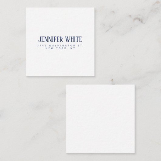 Minimalistische Elegante Blauw & Wit Vlakte Retro Informatiekaartje (Voorkant / Achterkant)