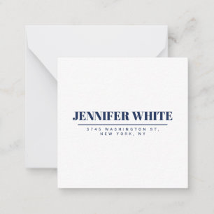 Minimalistische Elegante Blauw & Wit Vlakte Retro Notitiekaartje