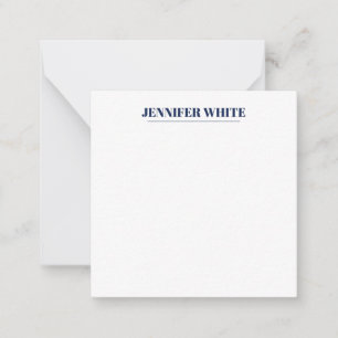 Minimalistische Elegante Blauw & Wit Vlakte Retro Notitiekaartje