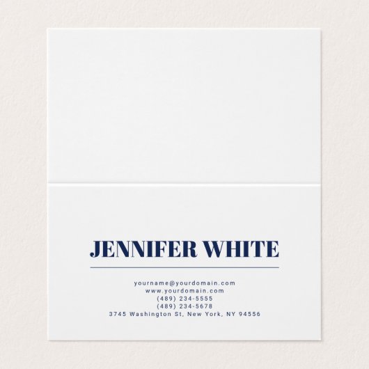 Minimalistische Elegante Blauw & Wit Vlakte Retro Visitekaartje (Buitenkant ongevouwen)