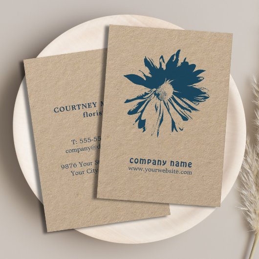 Minimalistische Elegante Blauwe Bloemist Visitekaartje